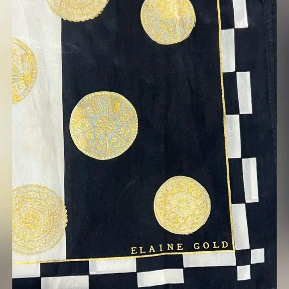 Vintage Elaine Gold silk scarf. 10”x50” - Picture 2 of 2